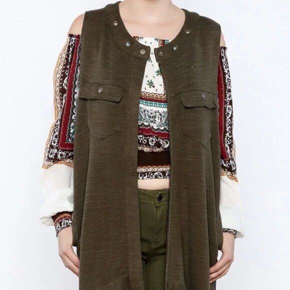 Free People Peach Highway Zip Front Grommet Detailing Cotton Blend Knit Vest - Picture 2 of 13